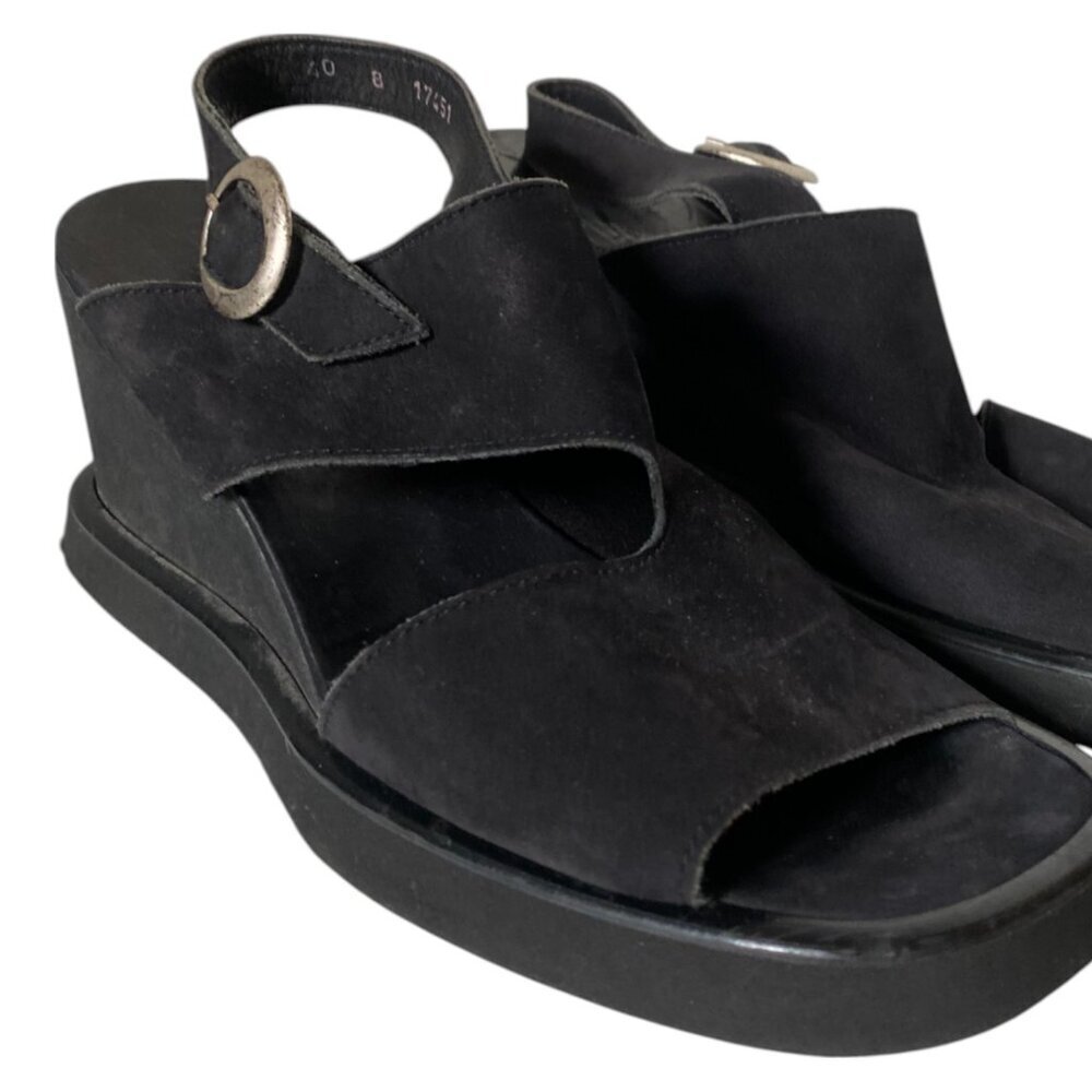 y2k Arche Black Suede Open Toe Platform Wedge Sandals - Euro 40 / US 8